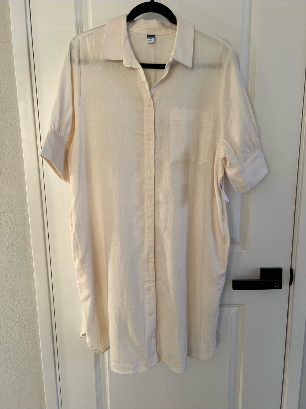 Old Navy Cream Button-Front Midi Shirt Dress